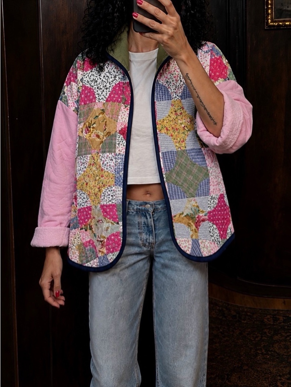 Handmade Patchwork Quilted Coat 100% Cotton Size Medium/Large